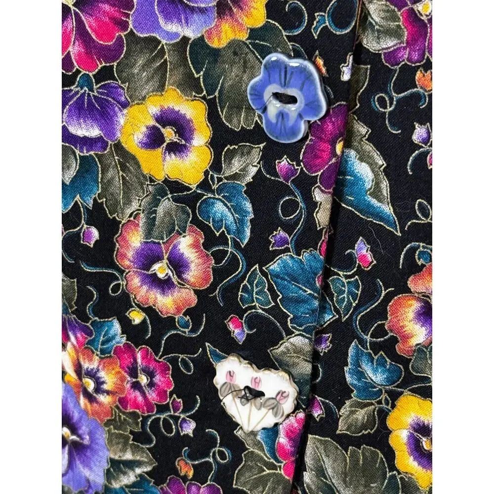 Vintage Pineapple Patch XXL Floral Cotton Midi Dress Black Sleeveless - Picture 3 of 6